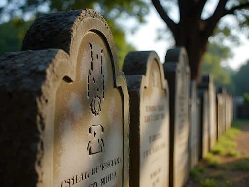 Historic tombstones at Royal Cemetery in Duke Town showing cultural fusion
