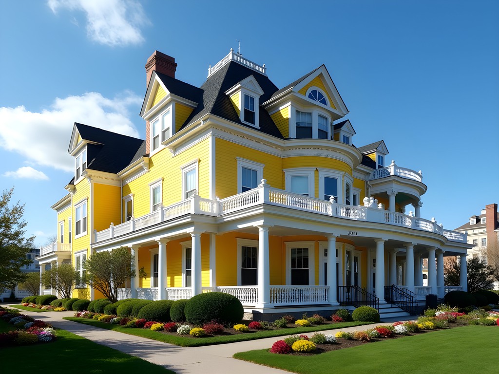 Congress Hall hotel in Cape May during spring with blooming gardens and Victorian architecture