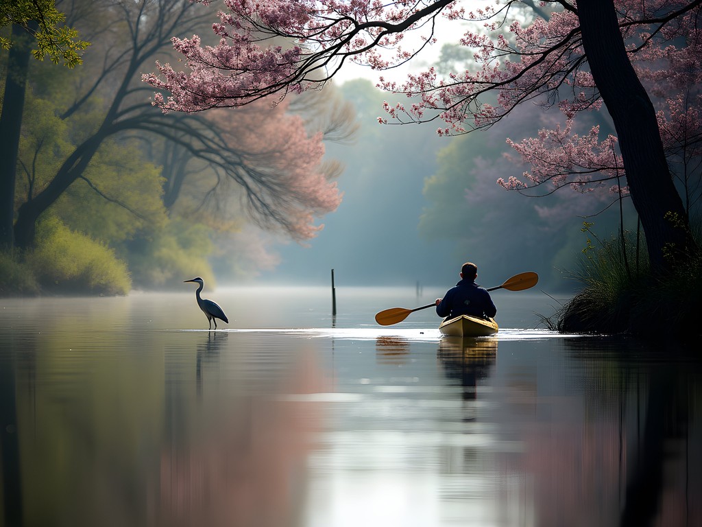 Kayaking through the historic Northwest River in Chesapeake with spring foliage and wildlife
