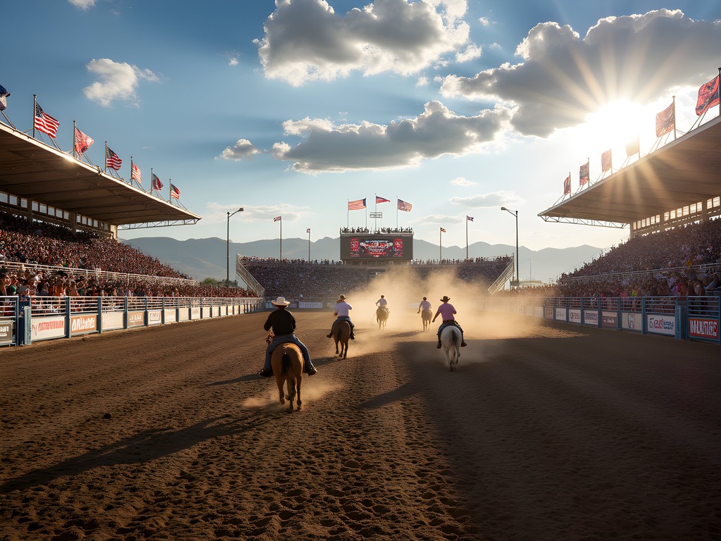 Championship rodeo competition at Cheyenne Frontier Days with packed grandstands