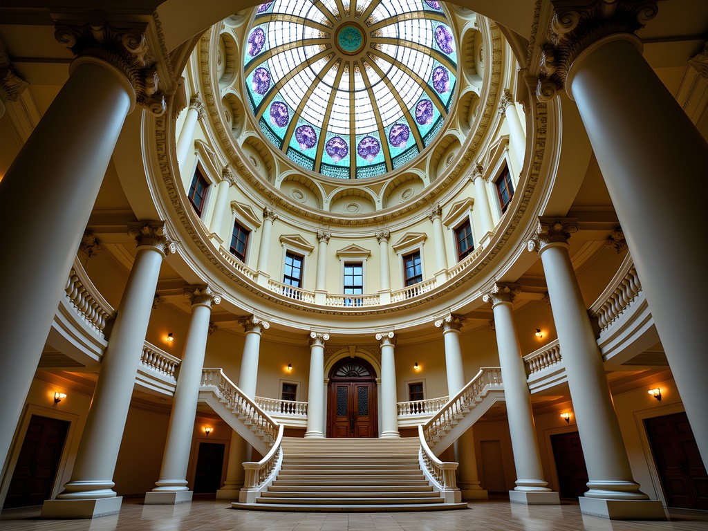 Interior rotunda of Wyoming State Capitol with stained glass dome