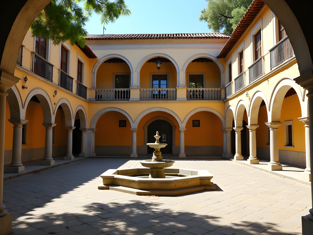 Historic courtyard of the Universidad Nacional de Córdoba with colonial arches and fountain