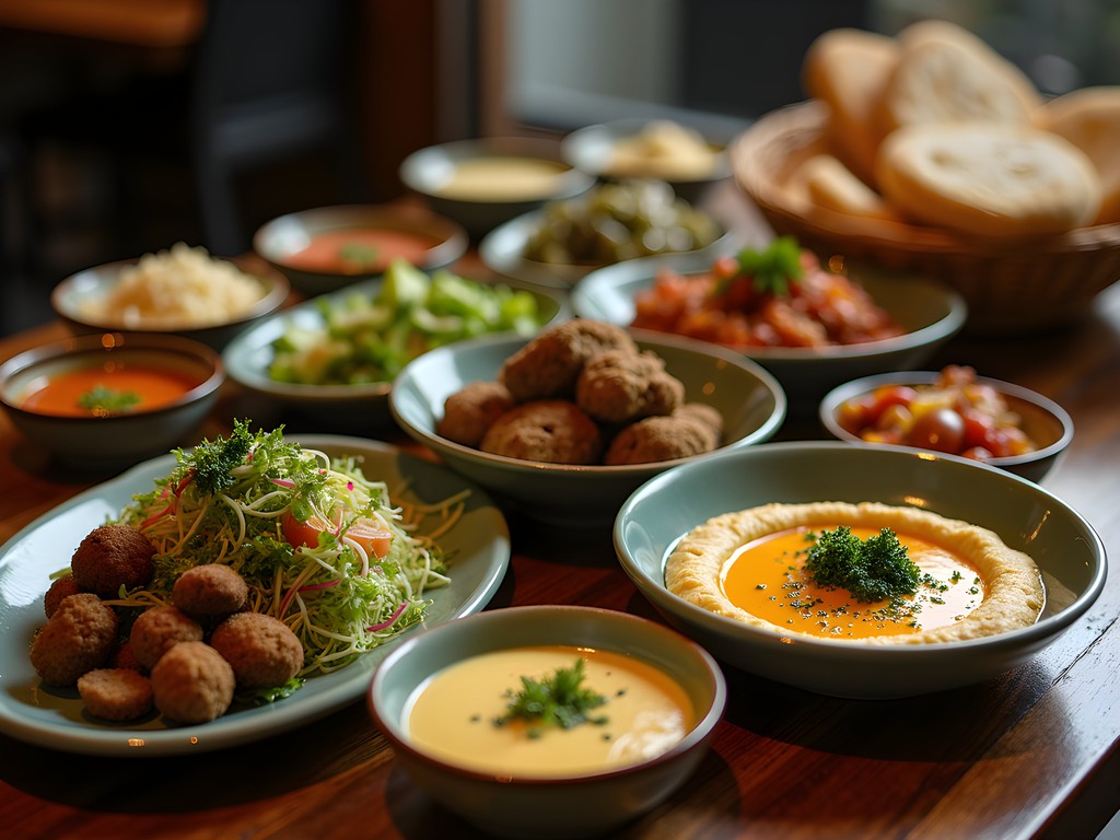 Traditional Lebanese mezze spread at an authentic Dearborn restaurant