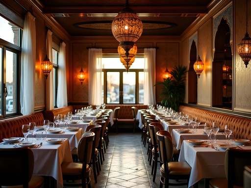 Elegant interior of Middle Eastern restaurant in Dearborn with traditional decor