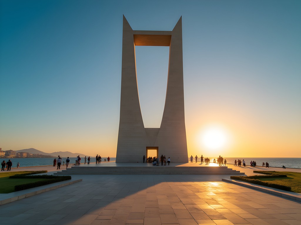 Djibouti Independence Monument at sunrise with Gulf of Aden in background