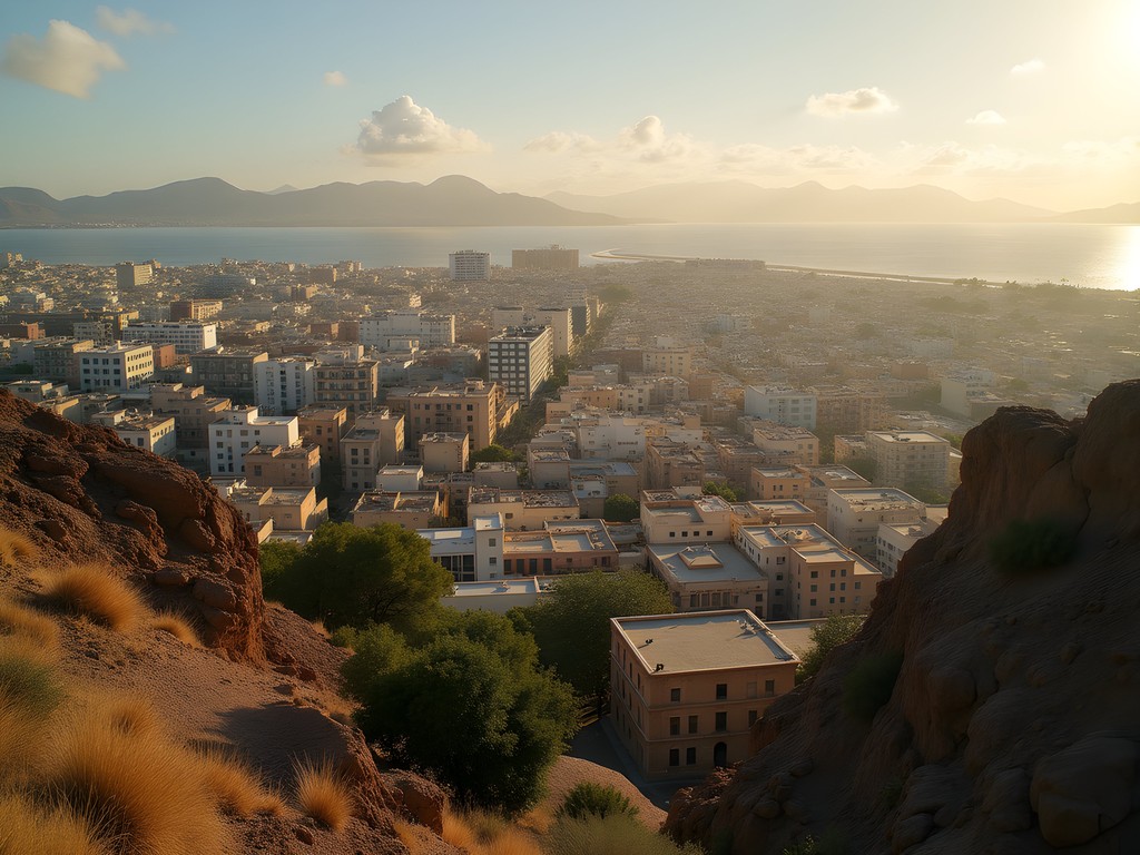 Panoramic view of Djibouti City from Plateau du Serpent showing colonial and modern architecture