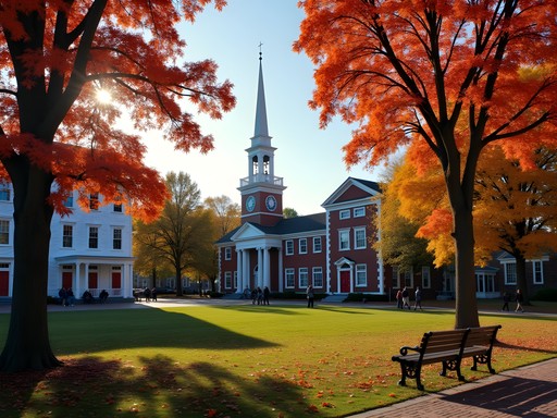 Dover Green historic town square with fall foliage and colonial architecture
