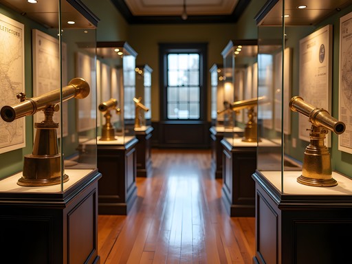 Historic brass telescope and astronomical instruments at Woodman Institute Museum