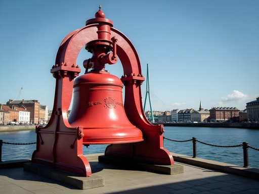 Historic red Diving Bell maritime engineering exhibit on Sir John Rogerson's Quay in Dublin