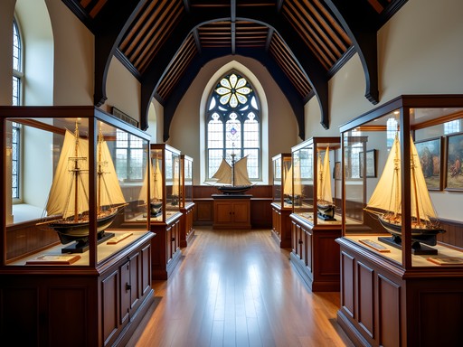 Interior of Ireland's National Maritime Museum showing ship models and navigation exhibits in historic Mariners' Church