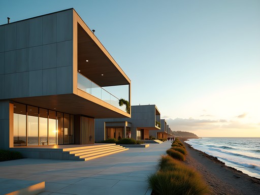 Modern architectural developments along East London's beachfront showing contemporary design elements