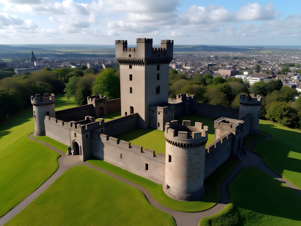 Aerial view of Craigmillar Castle showing complete medieval fortress structure