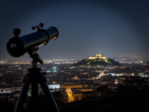 Nighttime stargazing view from Calton Hill with Edinburgh cityscape below