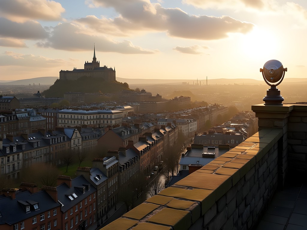 Panoramic view from Camera Obscura rooftop overlooking Edinburgh