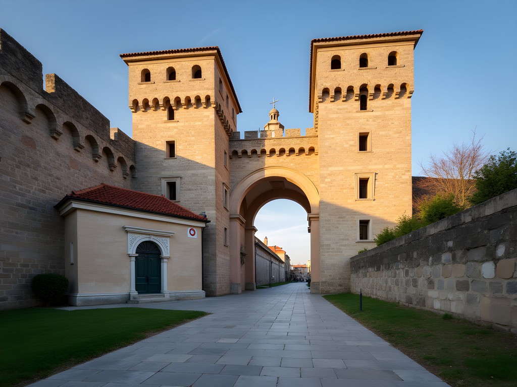 Medieval Porta Soprana gates and Columbus House in Genoa's historical center