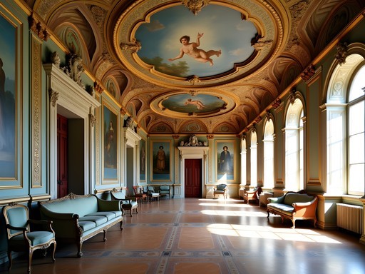 Ornate interior of a Rolli Palace in Genoa with Renaissance frescoes and period furniture