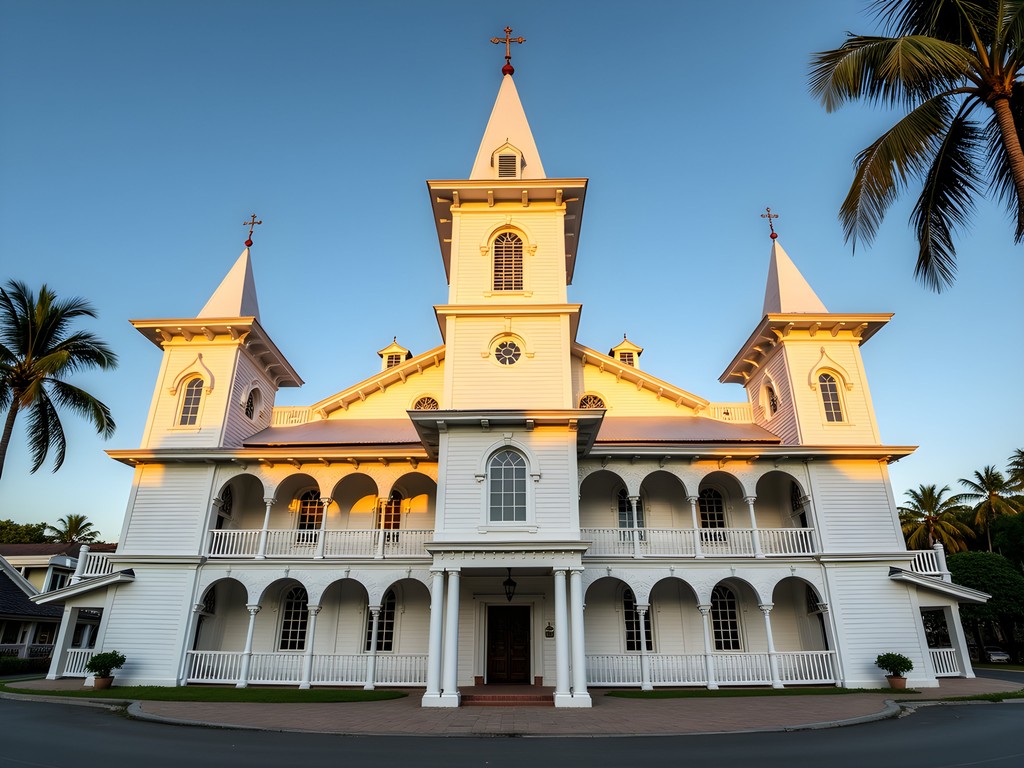 Georgetown's wooden Victorian Gothic City Hall with ornate turrets and spire