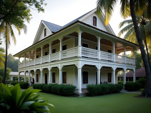 Traditional wooden colonial house in Queenstown neighborhood of Georgetown with raised structure and wraparound veranda
