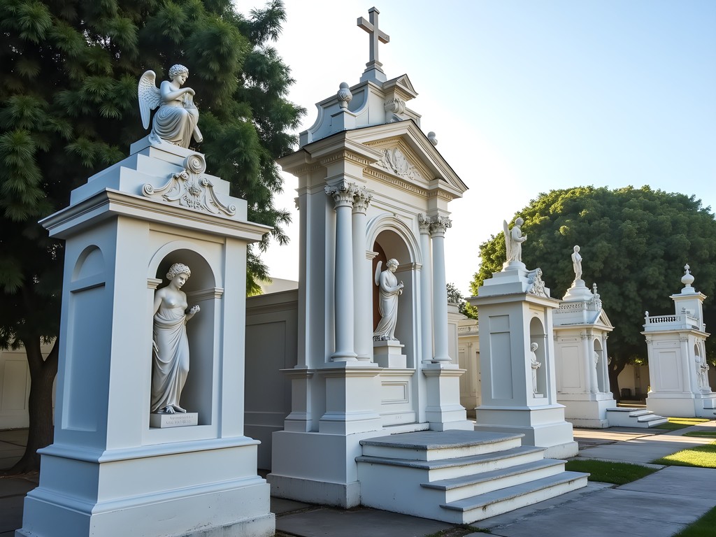 White marble sculptures and mausoleums at Guayaquil's General Cemetery