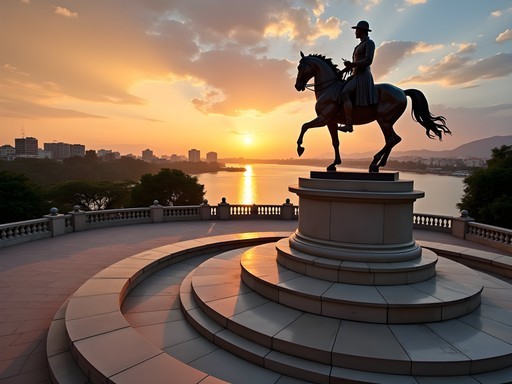 La Rotonda monument in Guayaquil at sunset with Simón Bolívar and José de San Martín statues