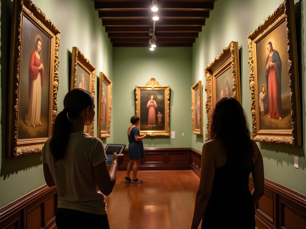 Colonial religious art display in Museo Nahím Isaías in Guayaquil