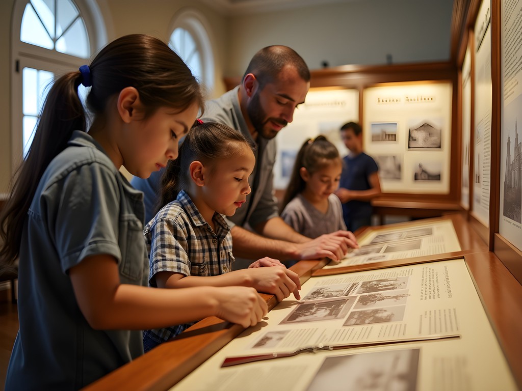 Family engaging with interactive Civil War exhibit at Hampton History Museum