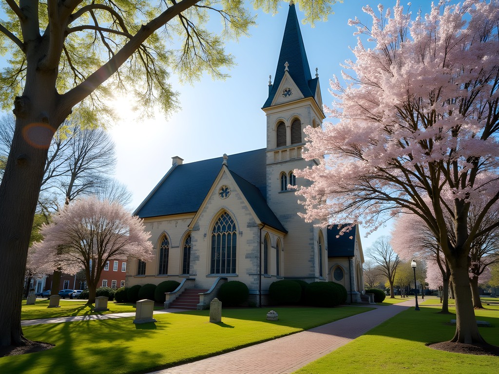 Historic St. John's Episcopal Church in downtown Hampton with Civil War-era cemetery