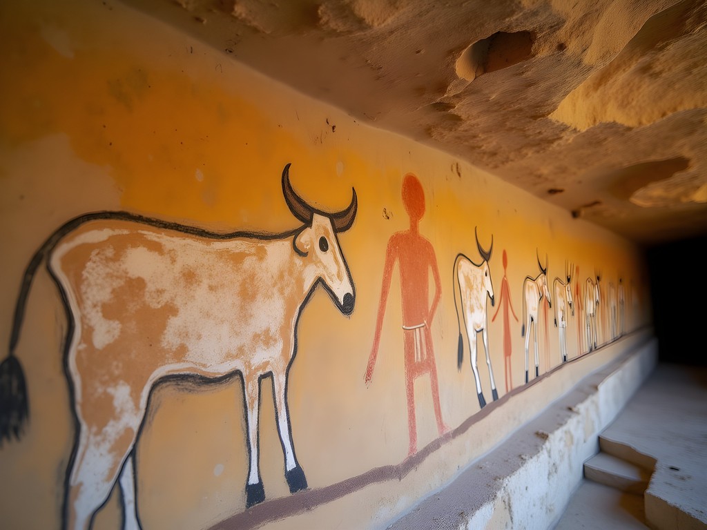 Ancient polychromatic cave paintings at Laas Geel archaeological site in Somaliland