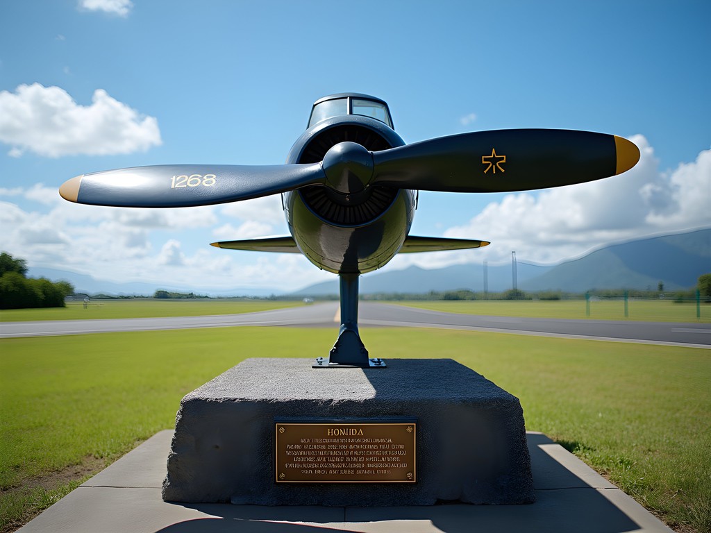 Fighter Strip 1 Memorial at Henderson Field with airplane propeller monument
