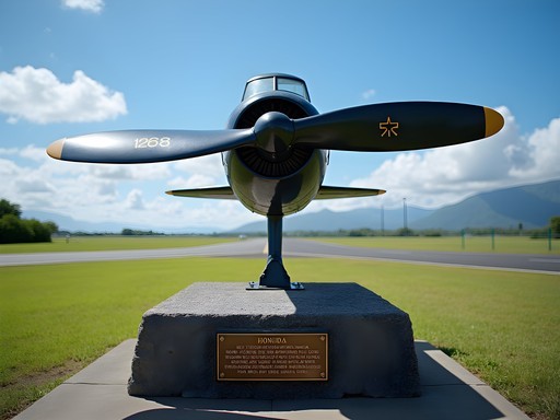 Fighter Strip 1 Memorial at Henderson Field with airplane propeller monument