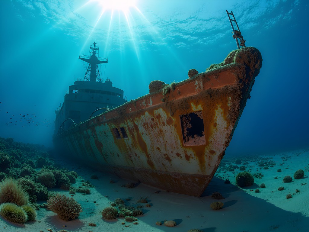 Underwater photograph of WWII shipwreck in Iron Bottom Sound with coral growth