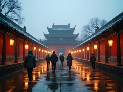 Tourist prepared for Hue's winter weather at Imperial Citadel