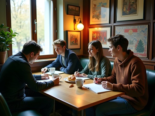 Students enjoying coffee at a budget-friendly cafe in Iasi's university district