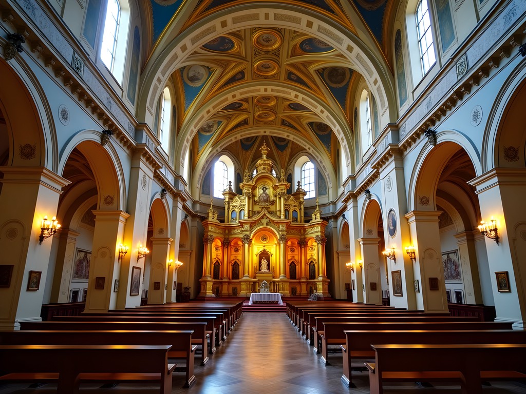 Golden iconostasis and frescoes inside the Metropolitan Cathedral of Iasi