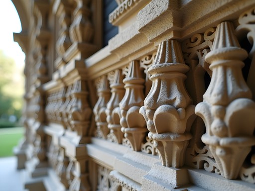 Detailed stone carvings on Trei Ierarhi Church exterior wall