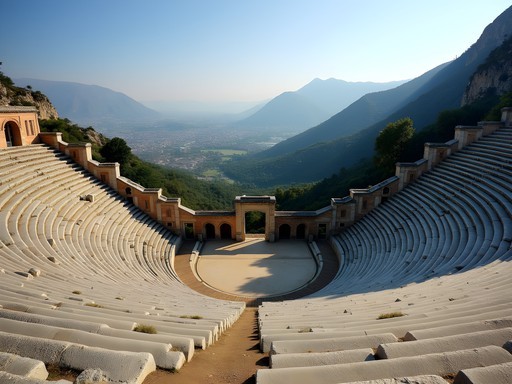 Steep ancient theater of Pergamon carved into mountainside with valley views