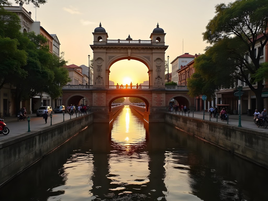 Historic Kota Intan drawbridge spanning a canal in Jakarta's old town district
