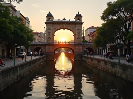 Historic Kota Intan drawbridge spanning a canal in Jakarta's old town district