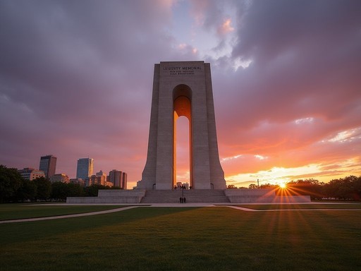 Liberty Memorial and National WWI Museum at sunset in Kansas City