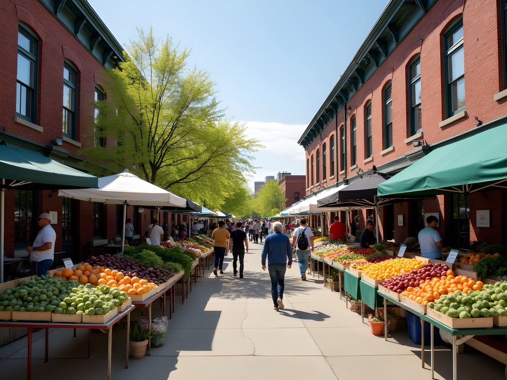 Historic City Market in Kansas City with spring produce displays
