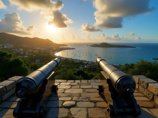 Panoramic view of Kingstown Harbor from Fort Charlotte's stone ramparts
