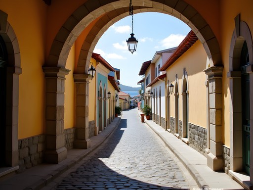 Stone arches and colonial buildings in historic downtown Kingstown