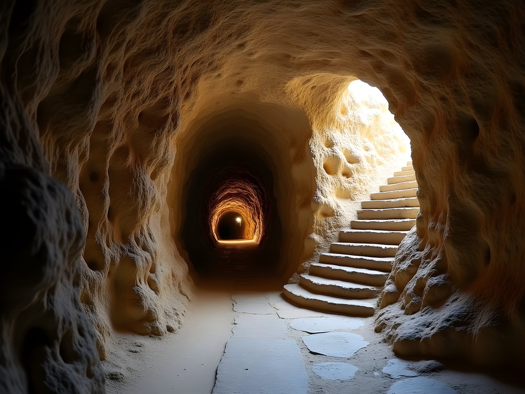 Limestone passageway in the Dragon's Den cave beneath Wawel Hill in Krakow