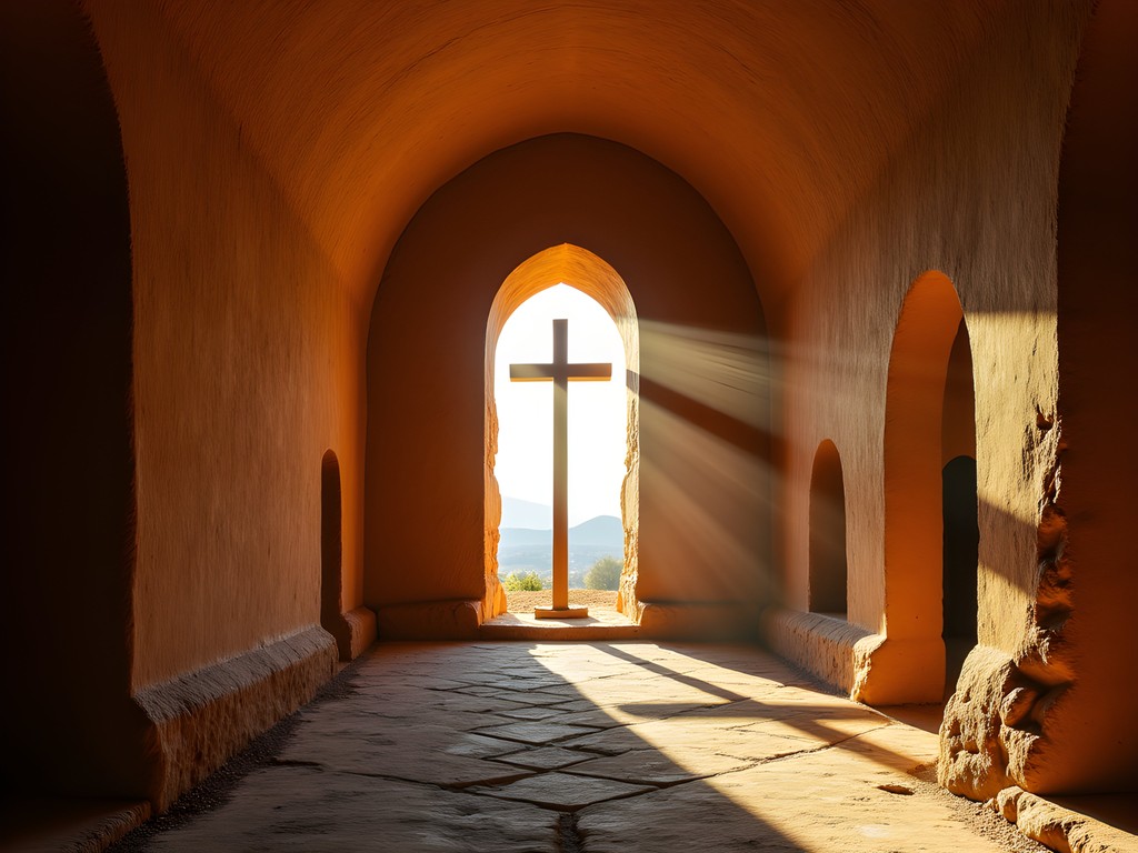 The cross-shaped Bet Giyorgis church in Lalibela at dawn with golden light