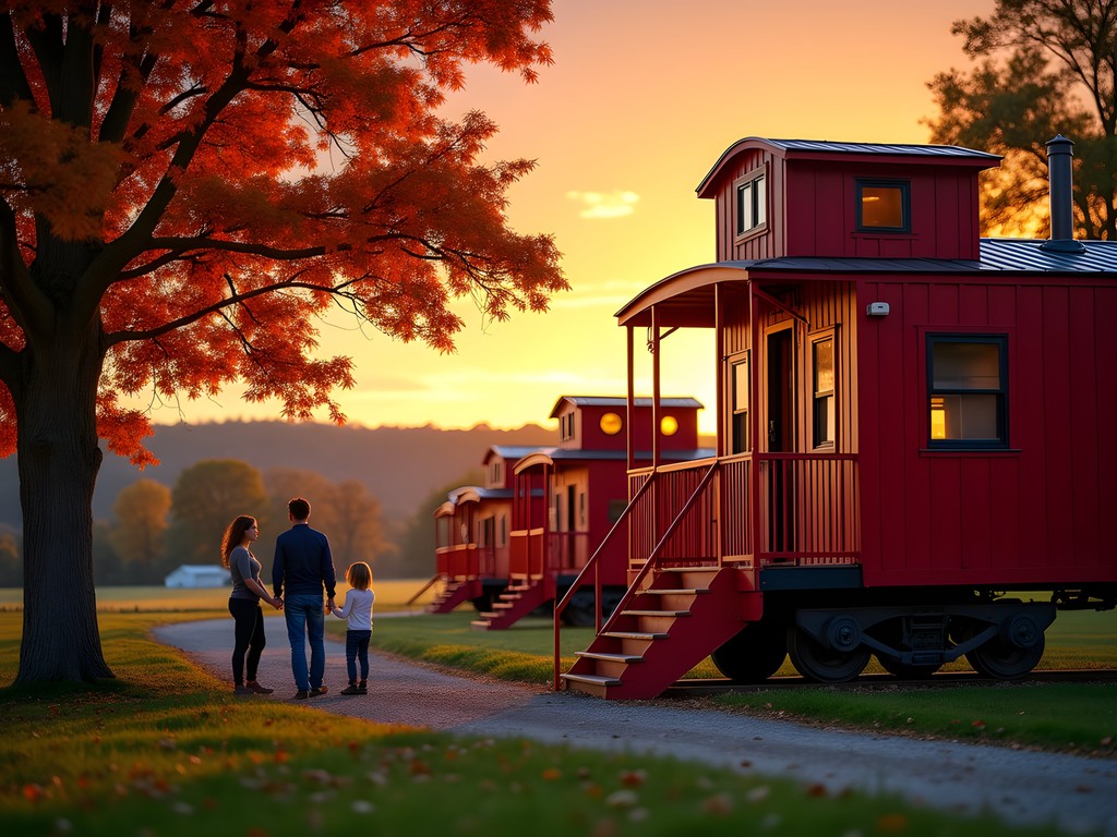 Red Caboose Motel in Lancaster County with unique train caboose accommodations surrounded by Amish farmland in fall