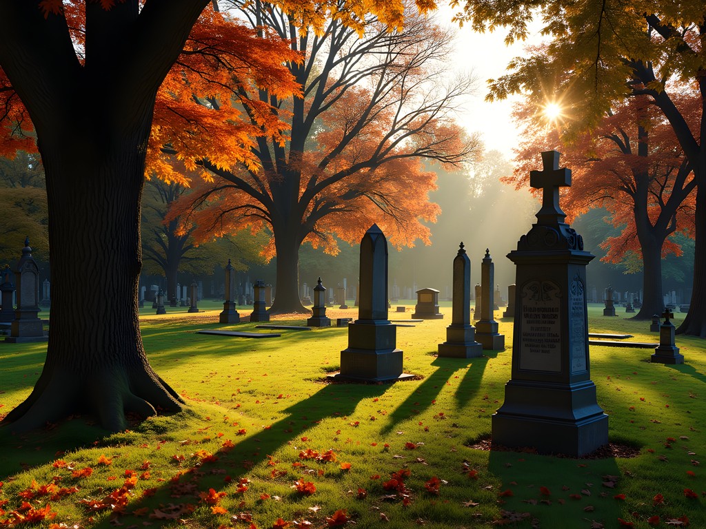 Historic Laurel Cemetery with autumn foliage and vintage gravestones in Maryland