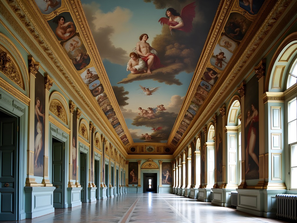 The ornate baroque ceiling of the Painted Hall at Greenwich