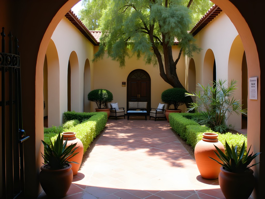 Peaceful courtyard garden at the historic Avila Adobe in Los Angeles