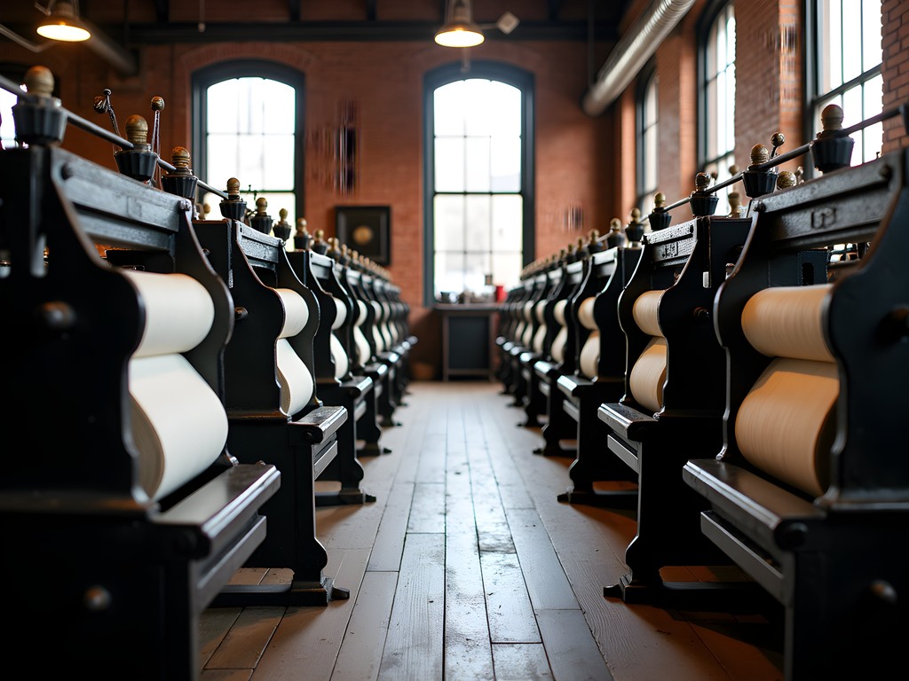 Historic power looms operating at Boott Cotton Mills Museum in Lowell