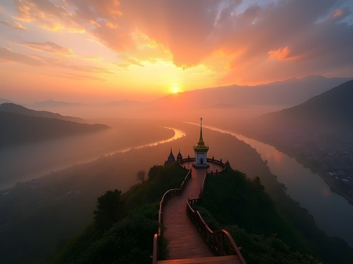 Sunrise panorama from Mount Phousi overlooking Luang Prabang